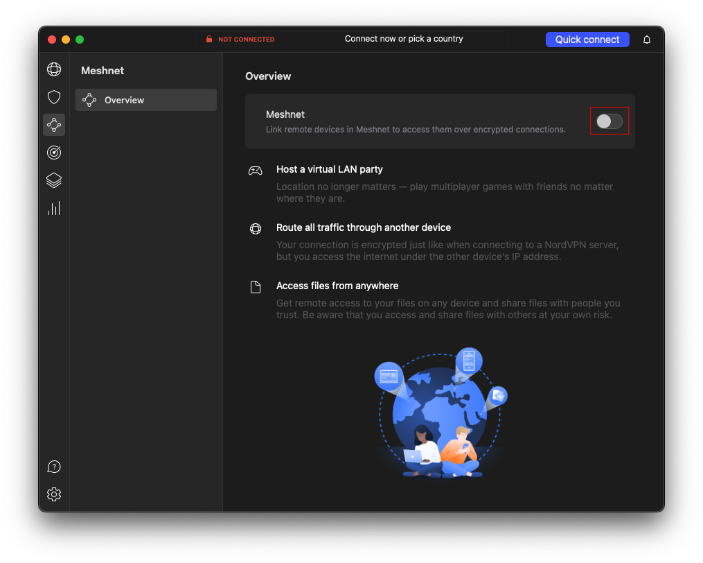 NordVPN meshnet screen selected